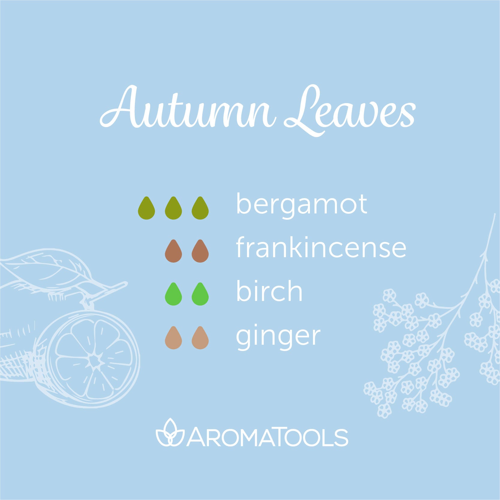 "Autumn Leaves" Diffuser Blend. Features bergamot, frankincense, birch and ginger essential oils.