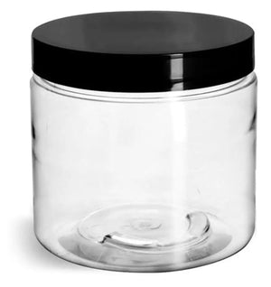 16 oz. Clear PET Plastic Jar with Black Lid
