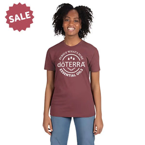 Unisex Doterra®: Pursue Whats Pure Short-Sleeve Shirt Heathered Maroon / Medium (M)
