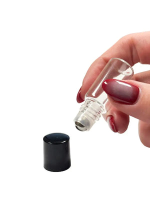 3 ml Clear Glass Vials with Metal Roll-ons and Black Caps (Pack of 6)