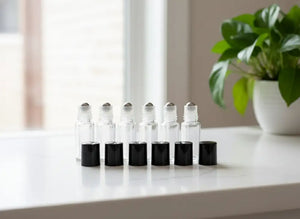 3 ml Clear Glass Vials with Metal Roll-ons and Black Caps (Pack of 6)
