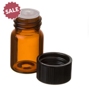 5/8 Dram Amber Glass Vials Orifice Reducers And Black Caps (Box Of 144)
