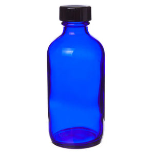 4 oz. Blue Glass Bottle with Black Cap
