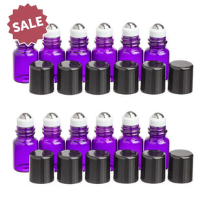 2 Ml Purple Glass Vials With Metal Roll-Ons And Black Caps (Pack Of 12)