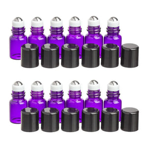 2 Ml Purple Glass Vials With Metal Roll-Ons And Black Caps (Pack Of 12)