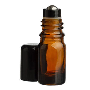 5 ml Amber Glass Vials with Stainless Steel Roll-ons and Black Caps (Pack of 6)