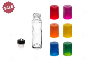 1/3 oz. Clear Glass Bottles with Metal Roll-ons and Assorted Bright Caps (Pack of 6)