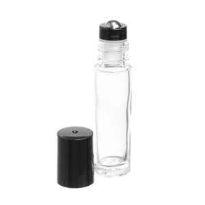 1/3 oz. Clear Glass Bottles with Metal Roll-ons and Black Caps (Pack of 6)