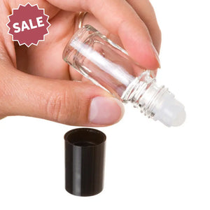 1/6 Oz. Clear Glass Roll-On Vials With Black Caps (Pack Of 6)