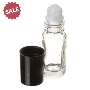 1/6 oz. Clear Glass Roll-On Vials with Black Caps (Pack of 6)