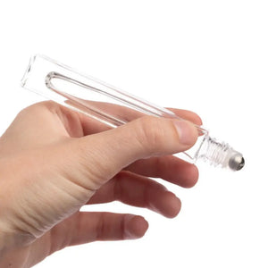 1/3 Oz. Clear Square Glass Bottles With Metal Roll-Ons And Matte Gold Caps (Pack Of 6)