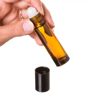 1/3 Oz. Amber Glass Roll-On Vials With Black Caps (Pack Of 6)