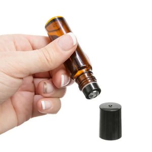 1/3 Oz. Amber Glass Bottles With Metal Roll-Ons And Black Caps (Pack Of 6)