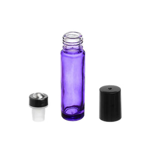 1/3 oz. Purple Glass Bottles with Metal Roll-ons and Black Caps (Pack of 6)
