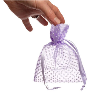 5’’ x 4’’ Organza Purple Polka Dot Gift Bags (Pack of 10)