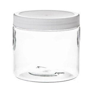 16 oz. Clear PET Plastic Jar with White Ribbed Lid