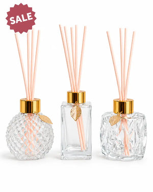 Elegant Essential Oil Glass Reed Diffuser Set with Recipes – Assorted Styles (Set of 3)
