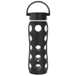 Glass Water Bottle with Plastic Flip Cap and Silicone Sleeve (22 oz.) Black