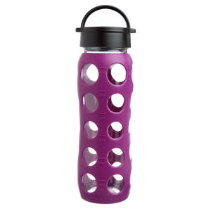 Glass Water Bottle With Plastic Flip Cap And Silicone Sleeve (22 Oz.) Plum