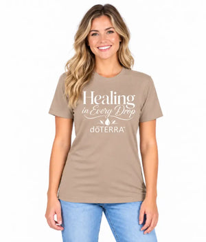 Unisex ’Healing in Every Drop doTERRA®’ Logo Short-Sleeve T-Shirt - Heather Tan / Small (S)