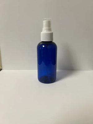 4 oz. Blue PET Boston Round Plastic Bottle (24-400 Neck Size) with Misting Sprayer White Sprayer