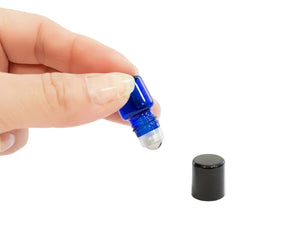 1 ml Blue Glass Vials with Metal Roll-ons and Black Caps (Pack of 12)