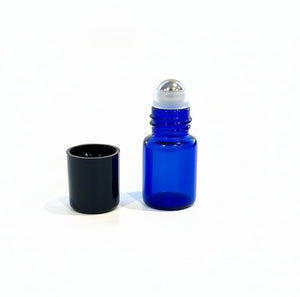 2 ml Blue Glass Vials with Metal Roll-ons and Black Caps (Pack of 12)