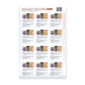 Rollerball Wellness Waterproof Labels (Sheet Of 10 Or 12) Black & Blue Blend