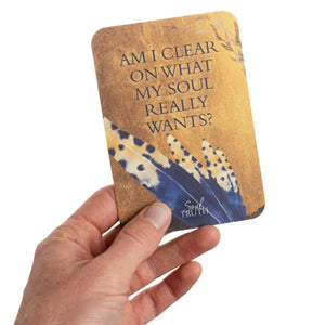 Someone holding up a card sample from the Soul Truth: Self-Awareness Card Deck By Brianne Hovey (55 Cards)