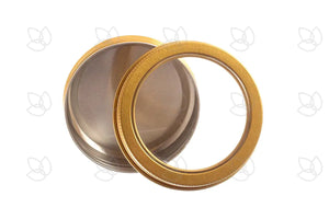 2 Oz. Gold Tin Container With Window Lid