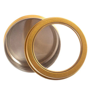 2 Oz. Gold Tin Container With Window Lid