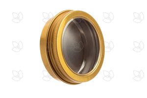 2 Oz. Gold Tin Container With Window Lid