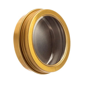 2 Oz. Gold Tin Container With Window Lid