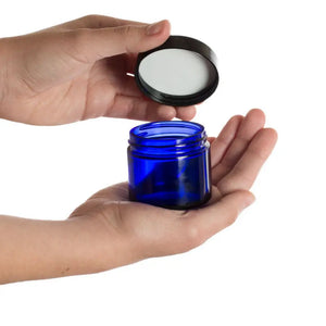 2 Oz. Blue Glass Salve Jar With Black Lid