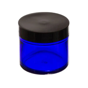 2 oz. Blue Glass Salve Jar with Black Lid