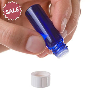 1 Dram Blue Glass Vials Orifice Reducers And White Caps (Pack Of 6)