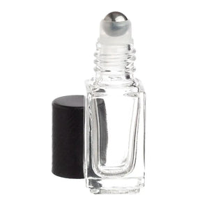 4 ml Clear Square Glass Vials with Metal Roll-ons and Matte Black Caps (Pack of 6)