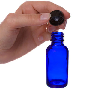 1 Oz. Blue Glass Bottles With Black Caps (Pack Of 6)