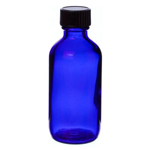 2 oz. Blue Glass Bottle with Black Cap