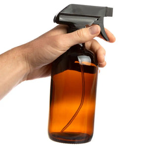 16 Oz. Amber Glass Bottle With Black Trigger Sprayer