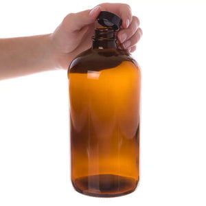 32 Oz. Amber Glass Bottle With Black Cap
