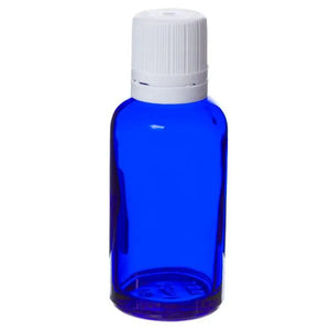 30 ml Blue Glass Vials and White Euro-style Caps with Orifice Reducers (Pack of 6)