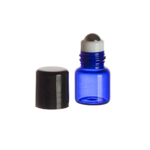 1 ml Blue Glass Vials with Metal Roll-ons and Black Caps (Pack of 6)