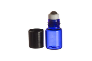 2 ml Blue Glass Vials with Metal Roll-ons and Black Caps (Pack of 6)