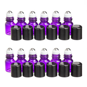 1 Ml Purple Glass Vials With Metal Roll-Ons And Black Caps (Pack Of 12)