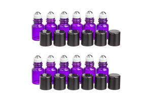 2 Ml Purple Glass Vials With Metal Roll-Ons And Black Caps (Pack Of 12)