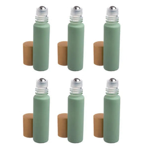 1/3 Oz. Matte Aqua Glass Bottles With Metal Roll-Ons And Gold Caps (Pack Of 6)