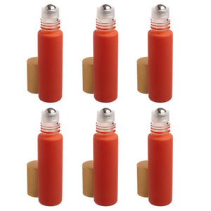1/3 Oz. Matte Coral Glass Bottles With Metal Roll-Ons And Gold Caps (Pack Of 6)