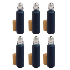 1/3 Oz. Matte Navy Glass Bottles With Metal Roll-Ons And Gold Caps (Pack Of 6)