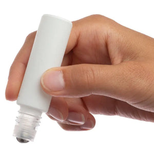 1/3 Oz. Matte White Glass Bottles With Metal Roll-Ons And Gold Caps (Pack Of 6)